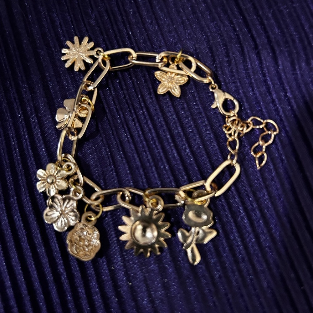 Gold Charm Bracelet with Floral Accents